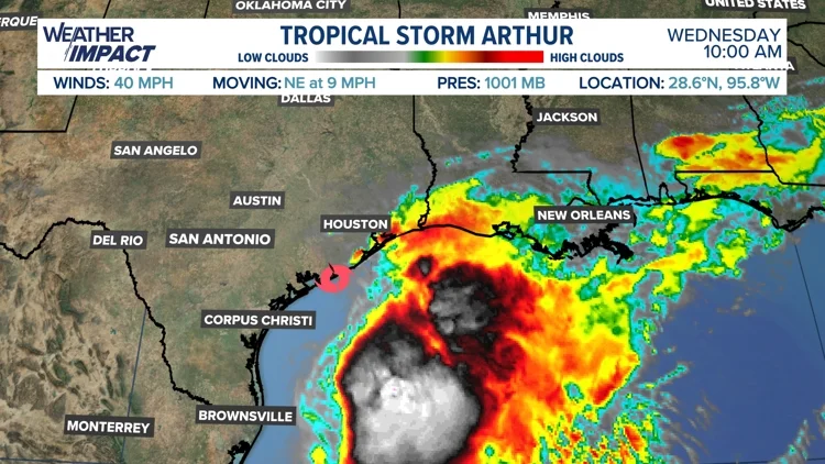 Tropical Storm Arthur, first of the Atlantic season,...